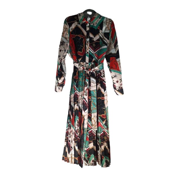 Eien Pleated Geometric Print Collar Midi dress - Picture 2 of 11